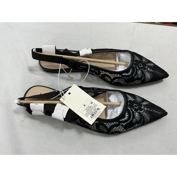 Womans New A New Day London SlingBack Flats Size 8 Black Pointed Toe Lace Fabric - Picture 2 of 5